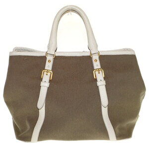 Prada tote white brown leather handbag bag shoulder canvas